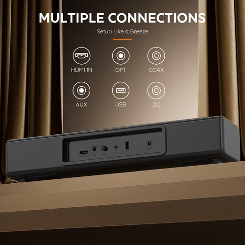 2.0 CH Dolby Digital Sound Bar - Bluetooth Home Theater Speaker with HDMI ARC, Optical, Aux for Smart TV, Gaming, PC & Projector, Compact Speaker Bar with 3D Surround Sound Home Theater Soundbar