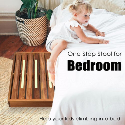 Acacia Wooden Step Stool, Non-Slip Surface 3.5” Height One Step Stools, Stepping Platform for Adults & Elderly, No Assembly Required, Bed Steps for High Beds/Entrance/Stairs/Bathroom/RV