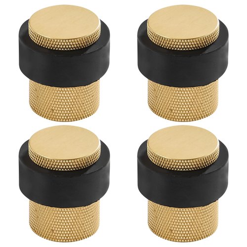 SAILANKA Solid Brass Door Stopper Heavy Duty Cylindrical Floor Mount Door Stop with Rubber, Wall Protector Mounted Doorstop Protect Door Knobs, 1-3/5" Height, 4 Pack, Brushed Brass