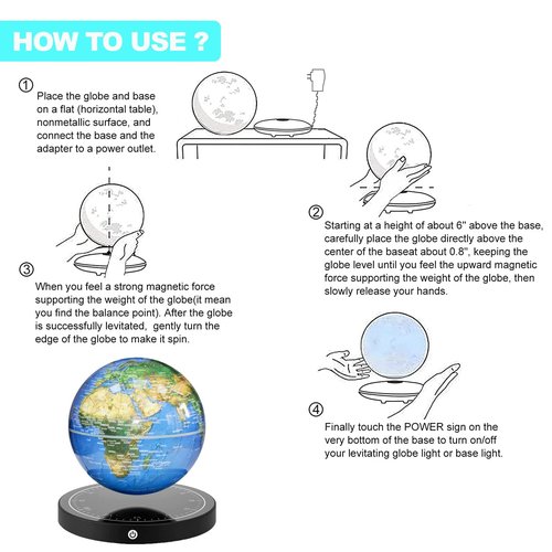 Floating Globe, Magnetic Levitating Globe with LED Light, 360° Rotating Geographic Globe World Map for Home Office Decor, Cool Tech Gift for Kids, Teacher, Husband, Colleague..