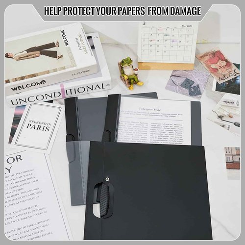 Teling 48 Pcs Report Covers with Sliding Bar Clear Plastic Presentation Folders 9.4 x 11.8 Inches Paper Binder Pocket Folder for Back to School Classroom Business Files Document Office (Black)