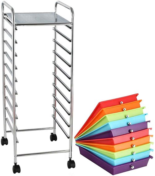 Giantex Plastic Boxes 10 Drawer Rolling Organizer Cart Utility Storage Tools Scrapbook Paper Multi-Use (Multicolor)