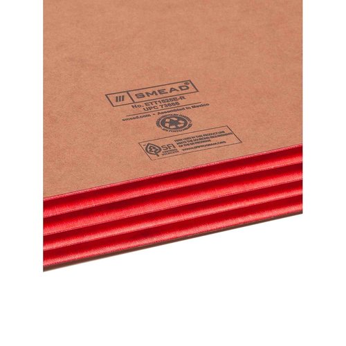 Smead End Tab Pocket, Reinforced Straight-Cut Tab, 3-1/2" Expansion, Extra Wide Letter Size, Redrope with Red Gusset, 10 per Box (73686)