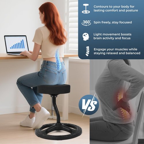 Upaloop Fitness Seat, ADHD Chair Stool for Stability, Balance, Yoga, Office, School, Wellness, Active Sitting with Non-Slip Base and Washable Seat Cover