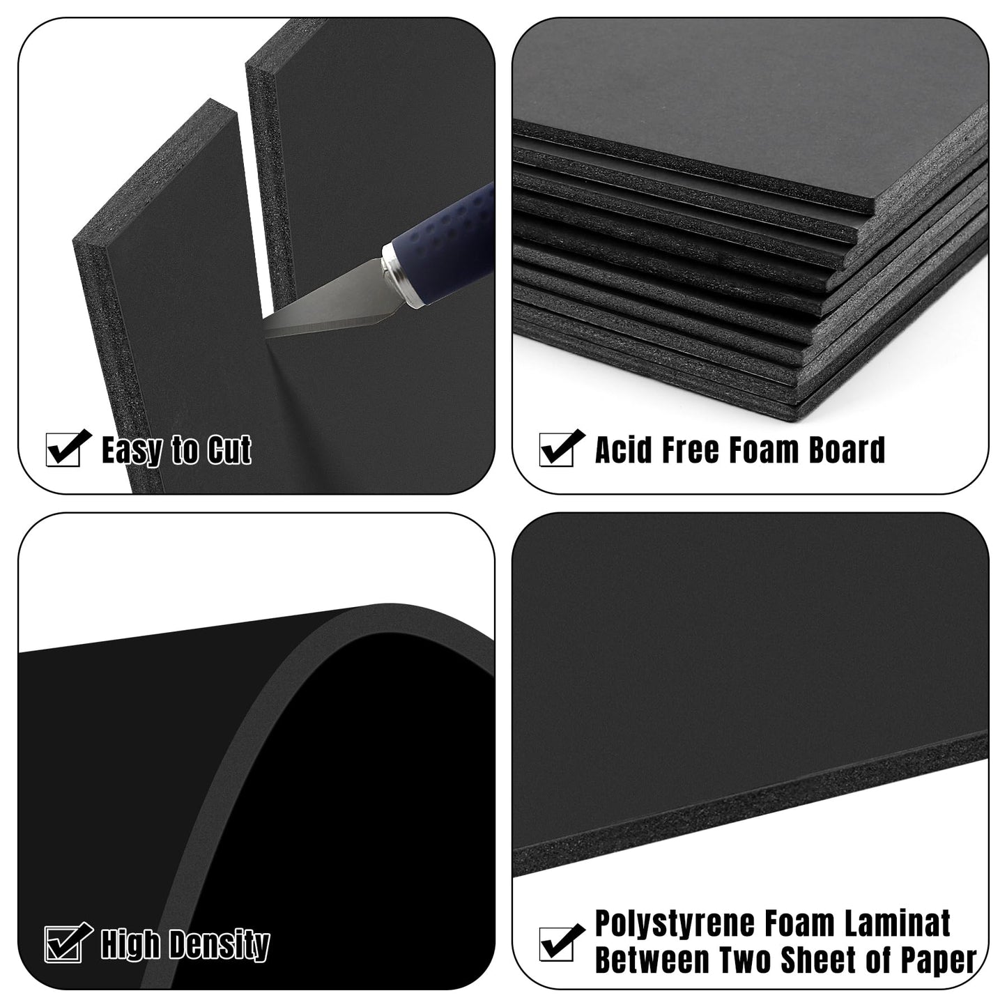 Golden State Art Foam Board 12x18-12 Pack - 1/8" Thick Black Poster Board Acid Free Foamboard for Paintings Prints, Art, Display, Crafts, Presentation and Projects