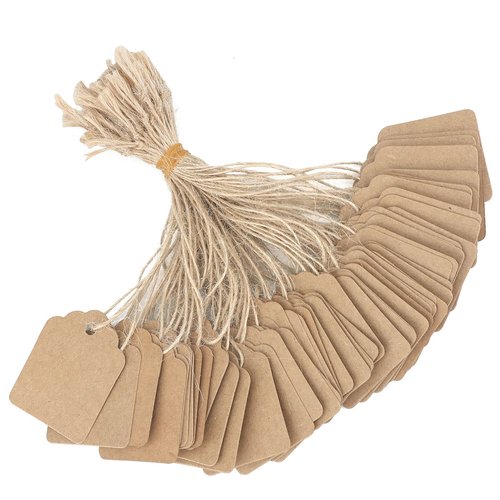 joycraft 500Pcs Price Tags with String Attached, 1.4x1.8 in Kraft Paper Hangtags, Price Display Tags, Brown Writable Lables for Product, Jewelry, Clothing