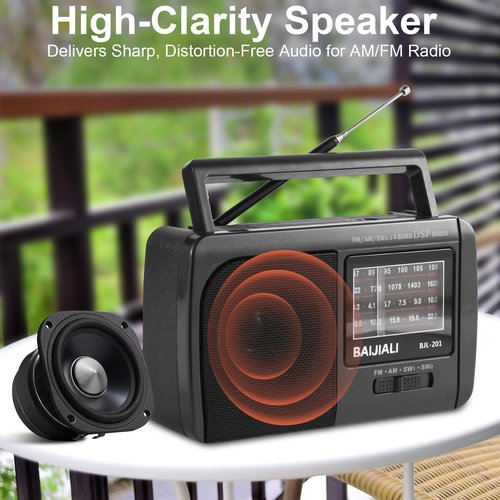 Portable AM/FM/SW1/SW2 Shortwave Radio - Retro Transistor Design with 3W Speaker, Battery Operated for Home Use, Outdoor & Emergency Survival (BJL-201)