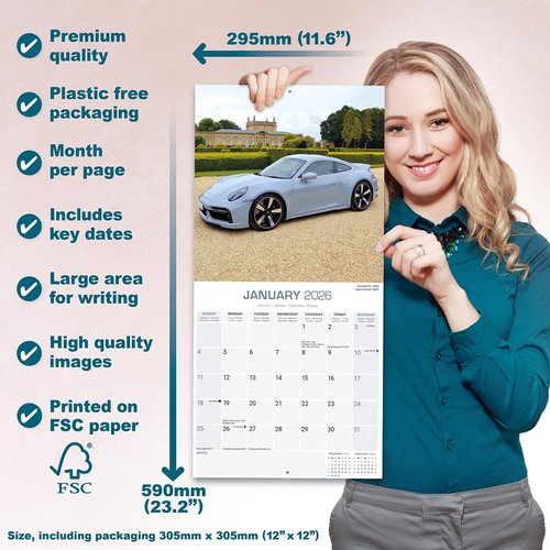 Porsche Calendar 2026 | 12 Month Wall Calendar | Avonside Publishing | Plastic Free Packaging
