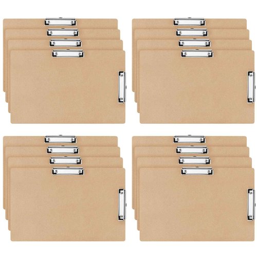 Henoyso 16 Pcs 11x17 Clipboard Wooden Lap Board with Low Profile Clip Brown Double Landscape Clip Hardboard Drawing Board Landscape Horizontal Large Clipboard for Desk Paper Sketching Art Supplies