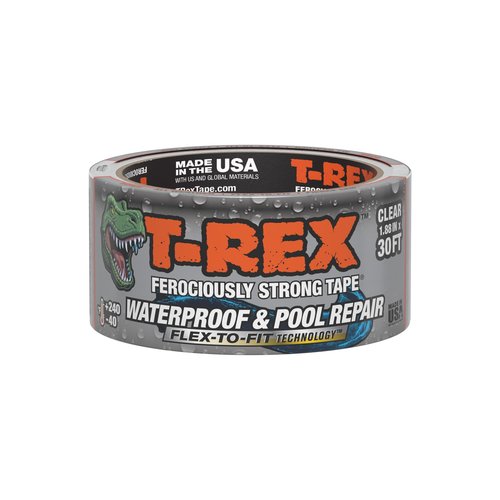 T-Rex Waterproof and Pool Repair Tape - Patch Pool Liner No Kit Needed, Permanent, Works Underwater, Sticks to Wet Surfaces - Clear, 1.88" x 30 ft. (Pack of 1)