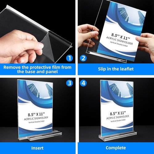 Acrylic Sign Holder 30 Pack - Double-Sided Clear T-Shape Display Stands | 8.5 x 11 Inches for Office & Events