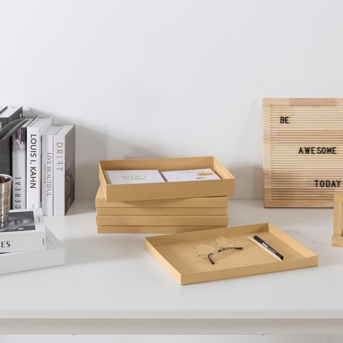 Soul & Lane Document Storage Boxes - Set of 3 (13.2" x 9.8" x 1.8"), Versatile Photo & Craft Organizer for Home Office, Stackable Cardboard Storage for Letters, Papers, Files & Memorabilia, Kraft
