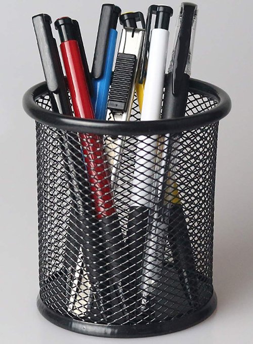 Nicunom 12 Pack Metal Pen Holder Wire Mesh Pen Cup Pencil Holder Pencil Cup for Desk Office Pen Organizer, Black