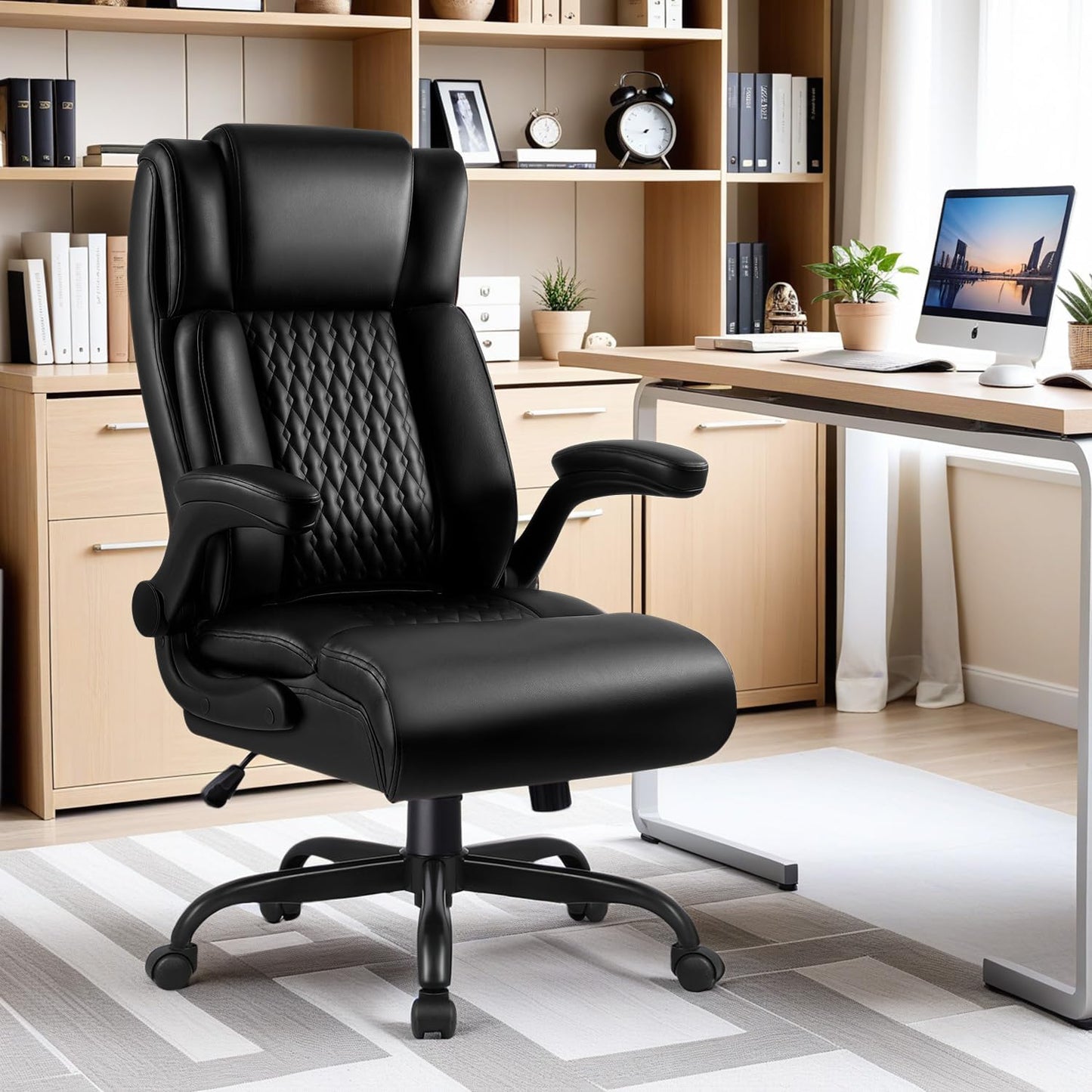 Big and Tall Office Chair - 400LBS Heavy Duty Ergonomic Executive Desk Chair with Lumbar Support | Black PU Leather