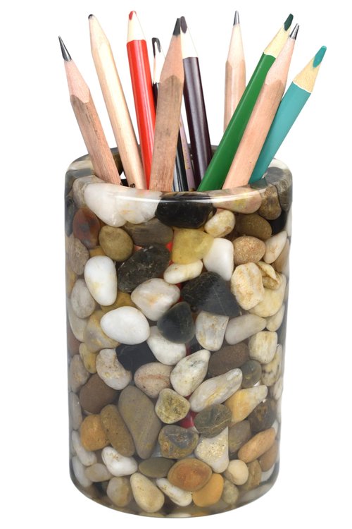 Handcrafted Pebbles Pen Holder for Desk, Makeup Brushes Cup,Pencil Holders, Aesthetic Office&Home Organizer