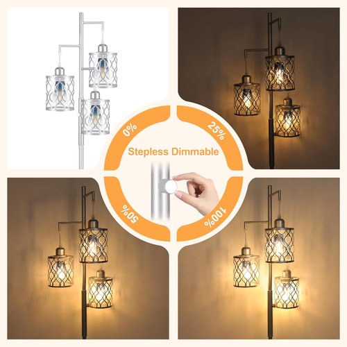 68" Farmhouse Floor Lamp - Dimmable Industrial Design with 3 Edison Bulbs | Rustic Silver Tall Lamp for Living Room, Bedroom & Office
