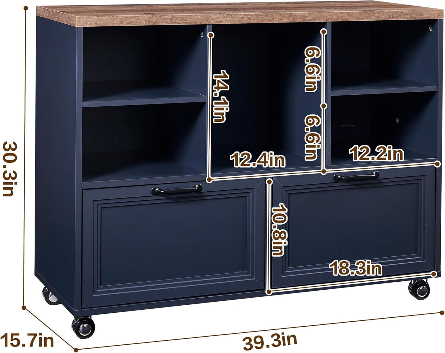 Skiennix Farmhouse Wood File Cabinet - Rolling Storage with 2 Drawers for Legal/Letter/A4 Size (Blue)