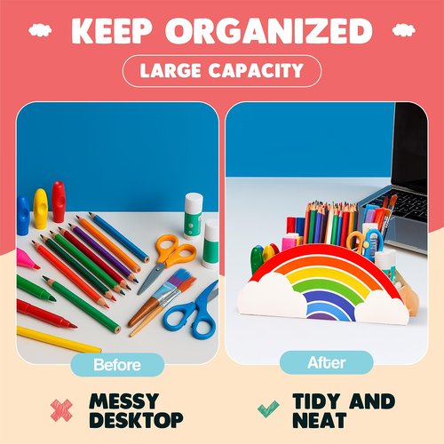 GAMENOTE Rainbow Wooden Desk Organizer – Natural Wood, No Smell, Childfriendly Pen Pencil Holder Caddy for Office Supplies, Classroom,Study Area– Cute Storage for Kids Present