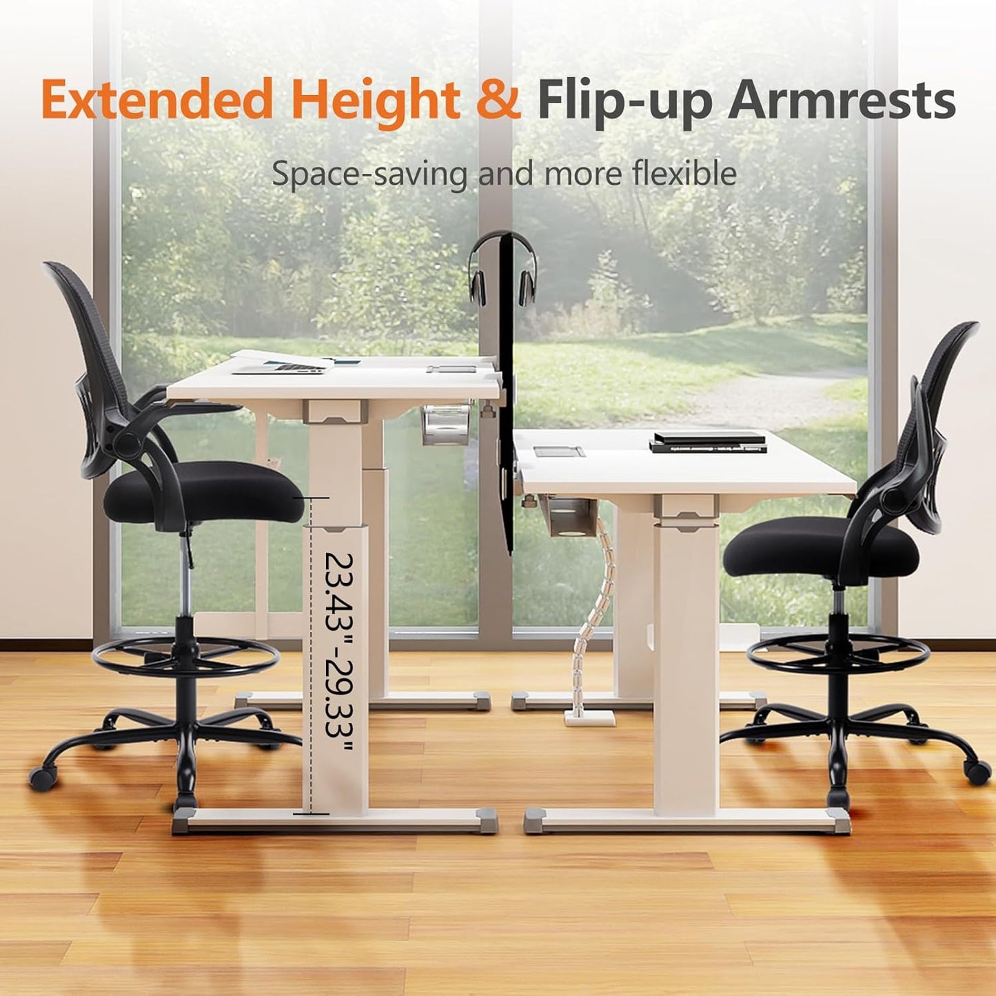 Sweetcrispy Ergonomic Drafting Desk Chair - Adjustable Height with Comfy Lumbar Support | Black
