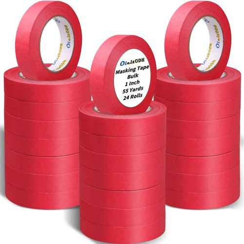 24 Rolls Red Painters Tape Bulk 1 inch x 55 Yards, Total 1320 Yd, Painters Masking Tape No Residue Wall Painting Tape Artist Tape Trim Edge Finishing Tape for Wall Painting Decoration DIY Supplies