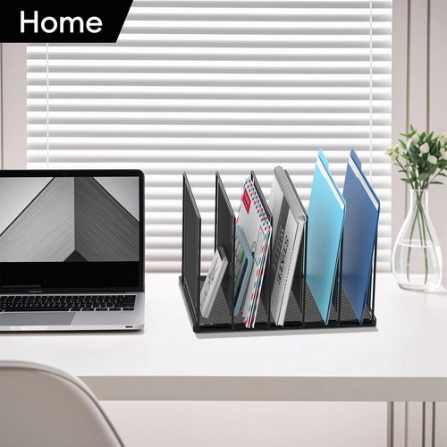 JMHUD File Organizer for Desk, 5-Section Vertical File Sorter, Paper Holder Organizer Standing Metal File Folder for Office Home Classroom, Black
