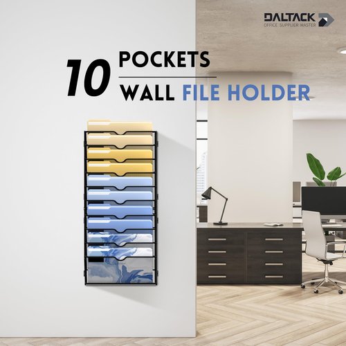 DALTACK Wall File Organizer, 10 Tier Hanging File Organizer, Mail Organizer Wall Mounted for Papers Folders Clipboard Magazine, Office Cubicle Organization & Storage, Assembly Needed, Mesh Black