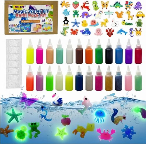 Glow Magic Elves Refills - 24 Color Gel & 32 Molds DIY STEM Kit | Non-Toxic Indoor Activity for Focus & Fine Motor Skills