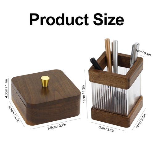 MultiBey 2PCS Walnut Desk Organizer Set, Wooden Pen Holder and Paper Clip Holder Box with Lid, Pencil Cup Pot for Desk, Wood Paper Clip Dispenser, Desktop Storage Accessories Wooden Stationery