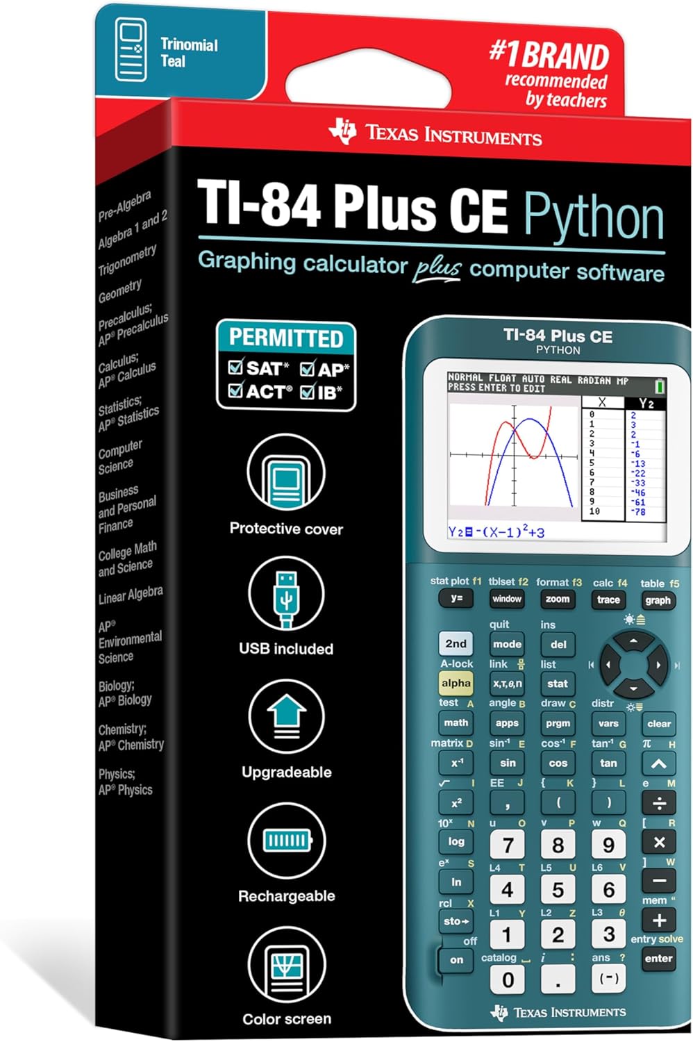 TI-84 Plus CE Graphing Calculator - Trinomial Teal Color for Enhanced Learning