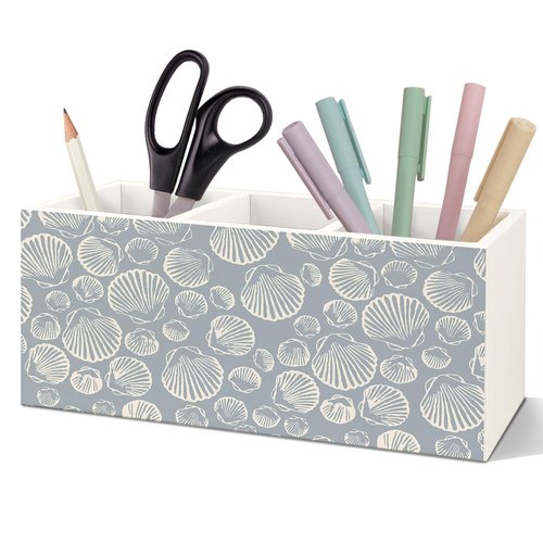 SNNDER Coastal Seashell Pen Holder for Desk, Beach Office Decor, Gifts for a Beach Lover, Coastal Beach Wooden Pen Pencil Holder Organizer for Home Office Desk Accessories