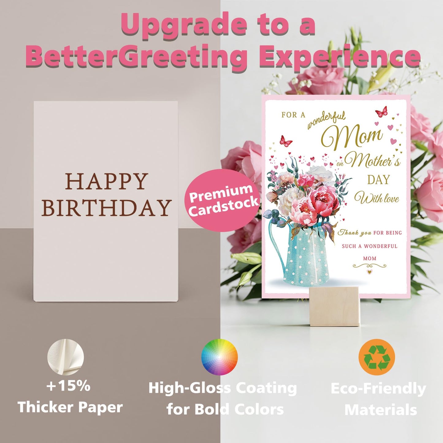 Soupklop Sentimental Mother's Day Card for Mom, Happy Mother's Day Mom Card, Beautiful Floral Mothers Day Gift for Mom from Daughter or Son
