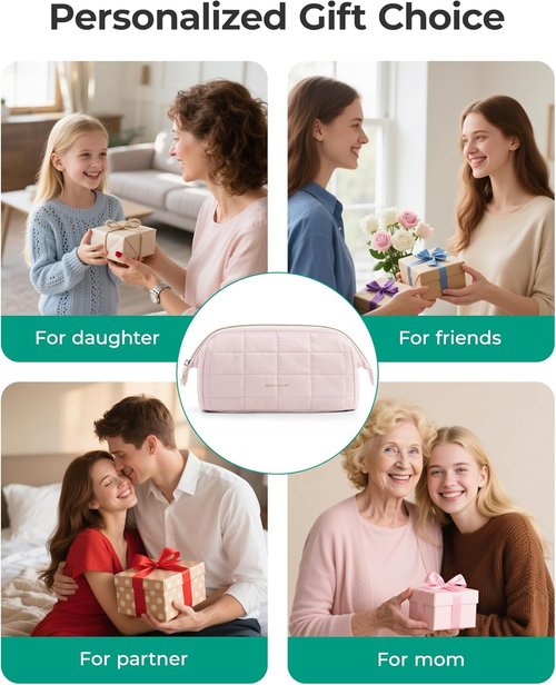 BAGSMART Makeup Bag - Puffy Padded Travel Toiletry Organizer for Women | Camel Color, Wide-Open Design