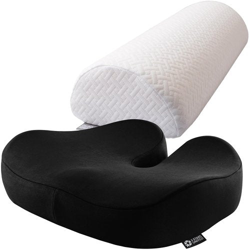 5 STARS UNITED Half Moon Bolster Semi-Roll Pillow and Seat Cushion for Office Chair, Bundle