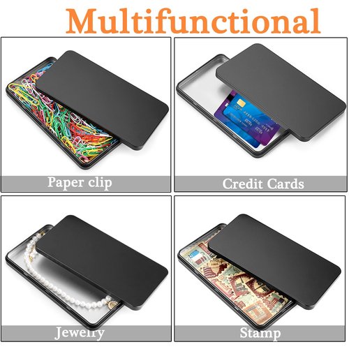Hipiwe Metal Rectangular Cash Box with Lid - 4 Packs Currency Tray Money Holder Black Metal Empty Box Container Small Dollar Bill Storage Tin Box for Cash Coin Jewelry Stamps Organizer