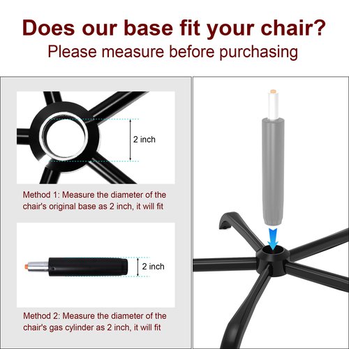 Frassie 28 Inch Office Chair Metal Base Replacement Heavy Duty 2500 Lbs Computer Desk Chair Stool Base Part with 5 Casters