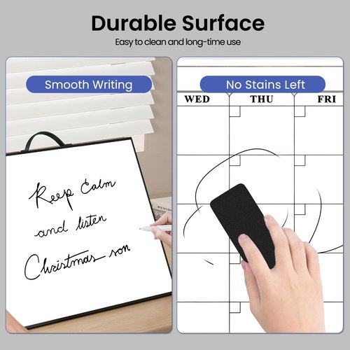 Lumspax White Board Calendar - 16" X 12" Dry Erase Board Monthly Calendar, Double Sided Whiteboard with a Handle, Black Aluminum Frame Calendar for Home, School, Office