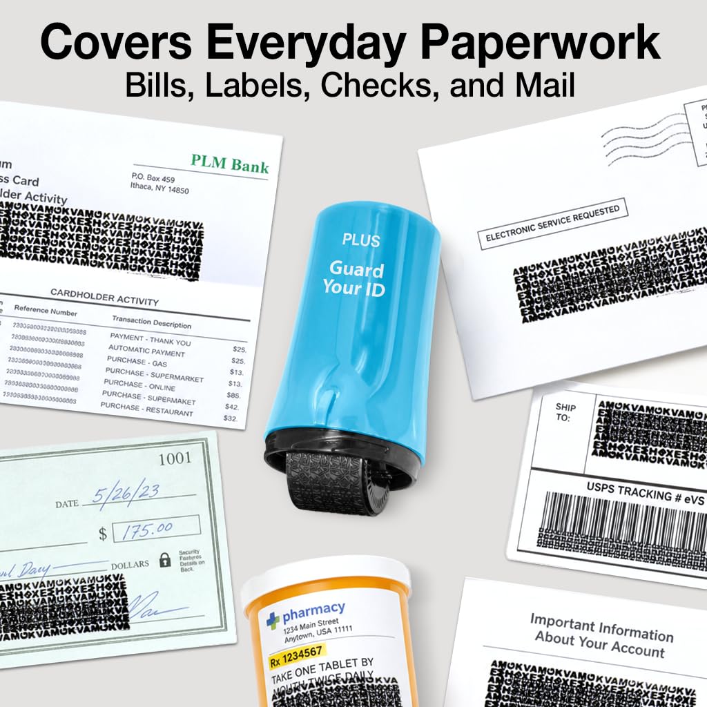 Guard Your ID Advanced Roller 3-Pack — Identity Theft Protection Stamp, Privacy Roller for Mail, Documents & Labels, Shredder Alternative, 1,000 Impressions per Roller (Turquoise, Green, White)