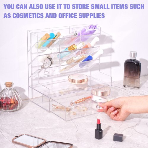 NiOffice Clear Acrylic Desk Organizer with 10 Compartments for Pens, Writing & Correction Supplies Ideal for Office, School and Home Use