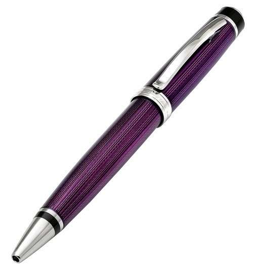 Xezo Incognito Brass Ballpoint Pen in Purple Metallic Color, Diamond-Cut Engraved, Serial, Platinum Plated Parts (Incognito Purple B)