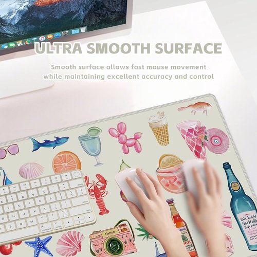 Baziabbo Desk Mat,XXL Extended Large Mouse Pad,Gaming Mousepad with Stitched Edge,Non-Slip Rubber Base Keyboard Desk Pad for Home Office Study Game (Colorful Stickers)