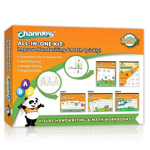 Channie’s All-In-One Visual Handwriting & Math Workbook Set for Pre-Kindergarten - 1st Grade Elementary School Students (5 Pack)