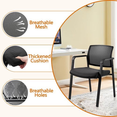CLATINA Mesh Back Stacking Arm Chairs with Upholstered Fabric Seat and Ergonomic Lumber Support for Office School Church Guest Reception Black 4 Pack Set New Version