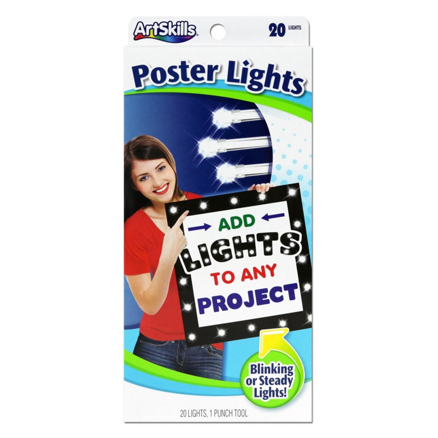 ArtSkills White Poster Lights, Poster Board Decorations, Sign Making & Science Fair Board Supplies, Battery-Operated String Light Kit, 20 Lights