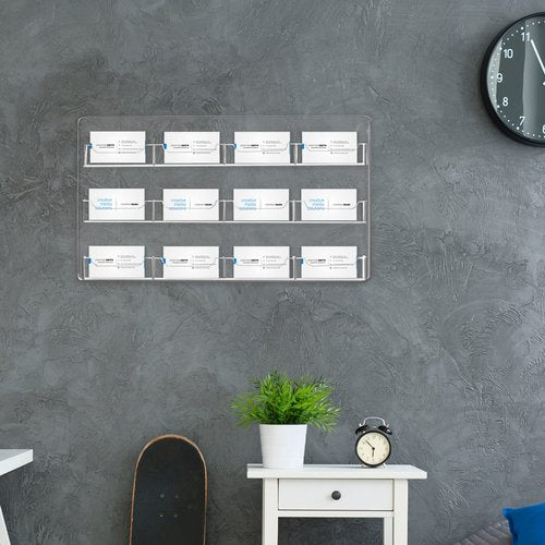 Qunclay 2 Pack 12 Pocket Acrylic Business Card Holder Wall Mount Clear Sticker Display Rack Horizontal Multiple Gift Card Rack Display Stand for Home Document Brochures Hanging Organizing Office Table