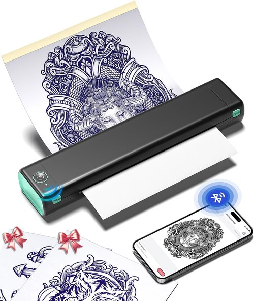 Phomemo Tattoo Stencil Printer - M08F Wireless Thermal Printer with 10 Transfer Papers | Black & Green