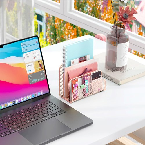Gianotter Mail Organizer - Stylish 3-Slot Metal File Holder for Desk | Rose Gold Workspace Accessory