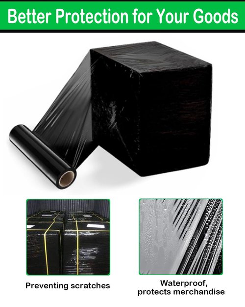 18" Black Stretch Wrap Roll, Heavy Duty 18in 1500ft Shrink Wrap Roll, 80 Gauge Industrial Strength Stretch Film, Stretch Wrap for Moving, Plastic Wrap for Pallet Wrapping Shipping(4 Rolls)