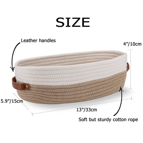 Oradrem 2 Pack Cotton Rope Bathroom Decor Basket,Toilet Paper Holder Basket,Farmhouse Home Decor Organizing Baskets 13"x5.9"x4" Brown Stitching White