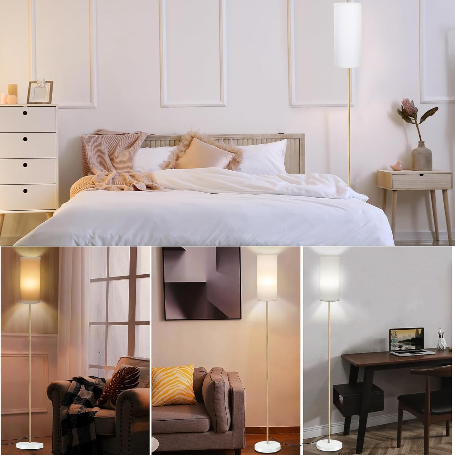 BoostArea Floor Lamp - Modern 3 Color Temperature Tall Lamp for Living Room & Office | White Linen Shade