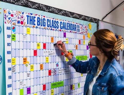 The Big A## Big Class School Year Dry Erase Wall Calendar July 2025 to June 2026 – Year-at-a-Glance for Classrooms & Home – Includes Labels & Marker – Easy Hanging, Shaded Weekends – Blue, 4’x3’